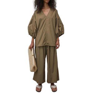 Malene Birger Women's Brown Capers Piamontes Cotton Poplin Blouse EU 38